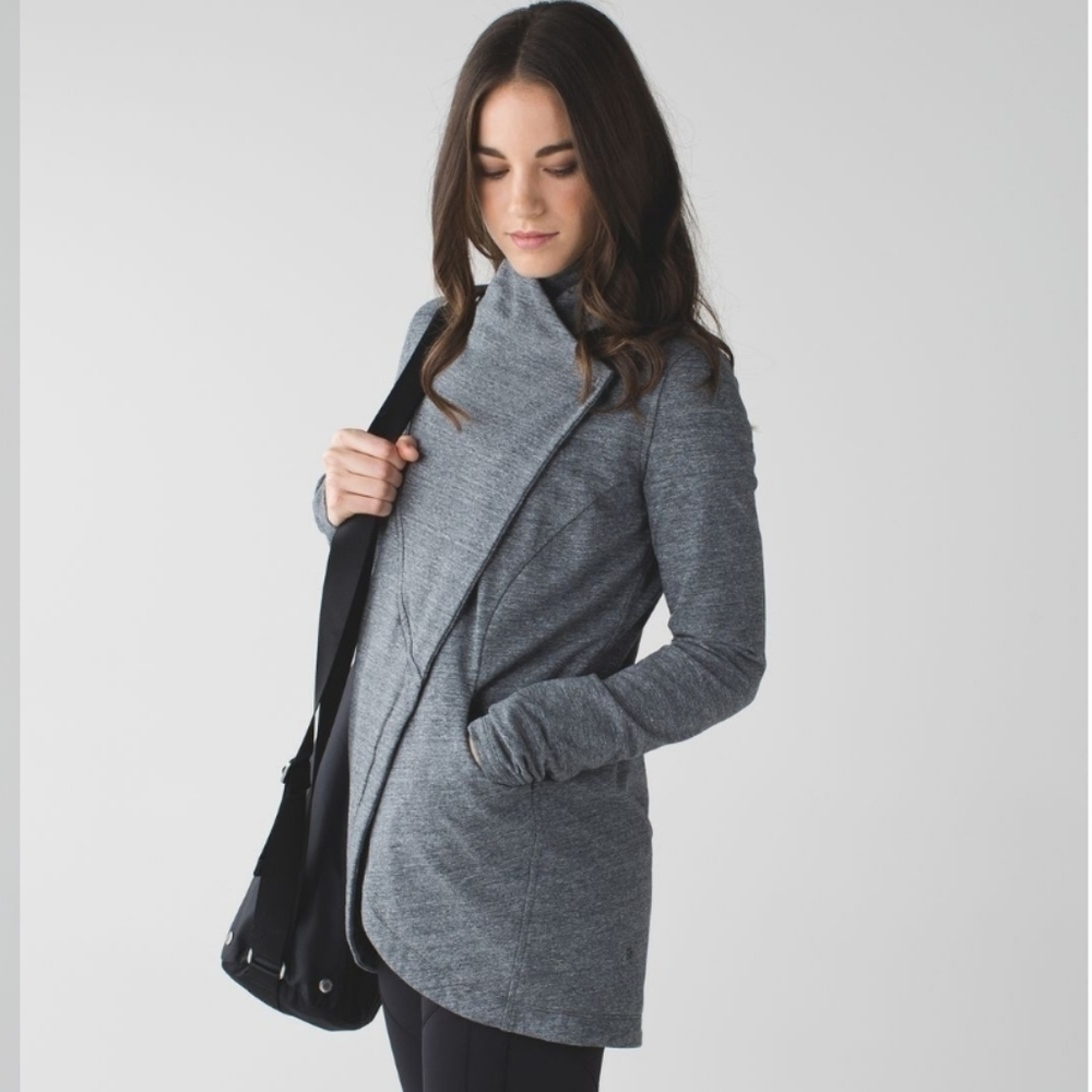 Lululemon That's A Wrap Cardigan Heathered Snow Slub Coal Sz 6